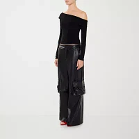 Forever 21 Pleather Womens Mid Rise Wide Leg Cargo Pant-Juniors