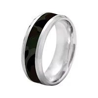 Mens 8mm Comfort Fit Stainless Steel Green Camouflage Wedding Band