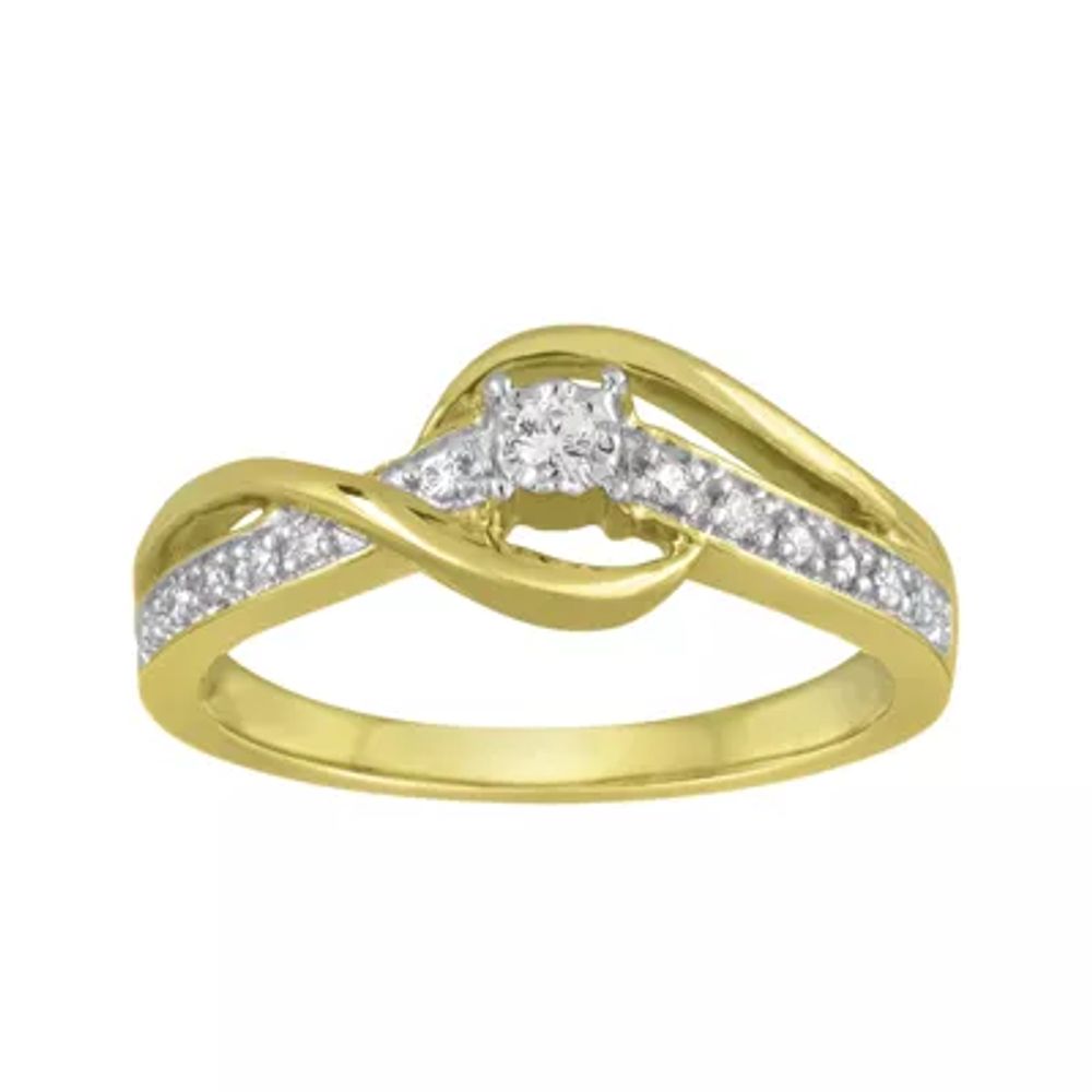 1/10 CT.T.W. Natural Diamond 10K Yellow Gold Wave Promise Ring