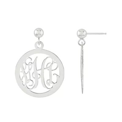 Personalized 22mm 14K White Gold Monogram Circle Earrings