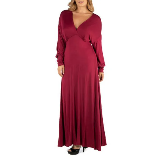  24seven Comfort Apparel V-Neck Long Sleeve Maxi Dress Charcoal  : Clothing, Shoes & Jewelry