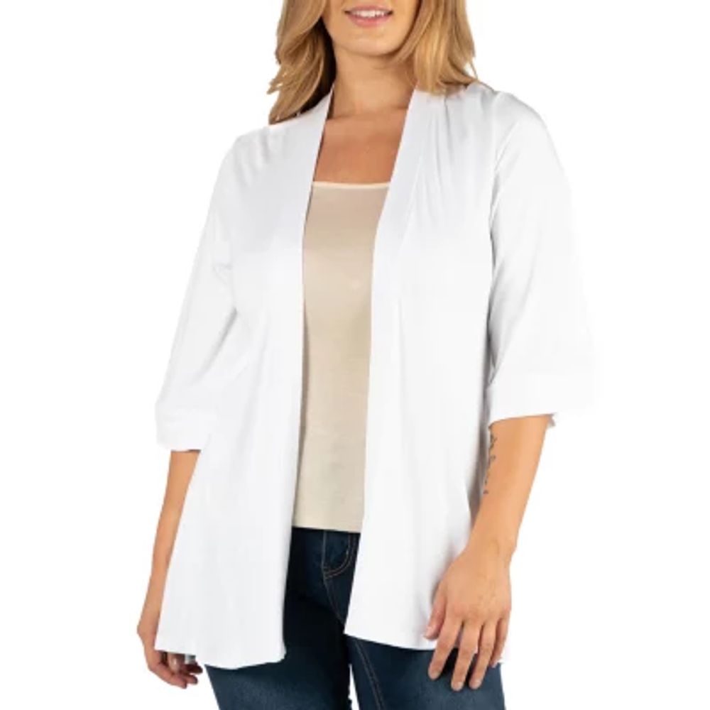 24/7 Comfort Apparel Open Front Elbow Sleeve Cardigan - Plus