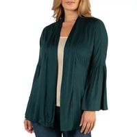 24/7 Comfort Apparel Long Flared Sleeve Open Front Cardigan - Plus