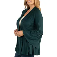 24/7 Comfort Apparel Long Flared Sleeve Open Front Cardigan - Plus