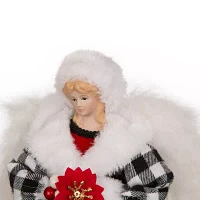 Glitzhome Black & White Plaid Angel Christmas Tree Topper