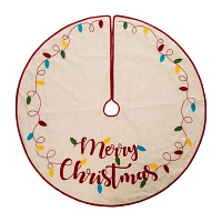 Glitzhome Led Embroidered Linen Merry Christmas Tree Skirt