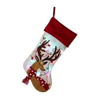 Glitzhome Led Embroidered Linen Reindeer Christmas Stocking