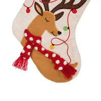 Glitzhome Led Embroidered Linen Reindeer Christmas Stocking