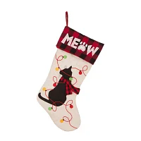 Glitzhome Led Embroidered Linen Cat Christmas Stocking