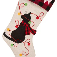 Glitzhome Led Embroidered Linen Cat Christmas Stocking