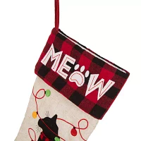 Glitzhome Led Embroidered Linen Cat Christmas Stocking