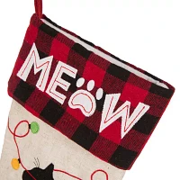 Glitzhome Led Embroidered Linen Cat Christmas Stocking