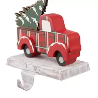 Glitzhome Wooden & Metal Red Truck Christmas Stocking Holder