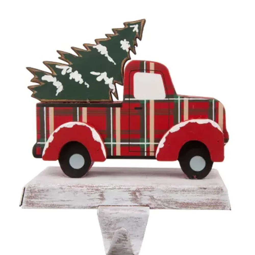 Glitzhome Wooden & Metal Red Truck Christmas Stocking Holder