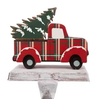 Glitzhome Wooden & Metal Red Truck Christmas Stocking Holder