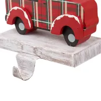 Glitzhome Wooden & Metal Red Truck Christmas Stocking Holder