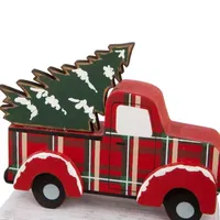 Glitzhome Wooden & Metal Red Truck Christmas Stocking Holder