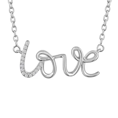 Diamond Accent "Love" Womens Diamond Accent Natural White Diamond Sterling Silver Pendant Necklaces