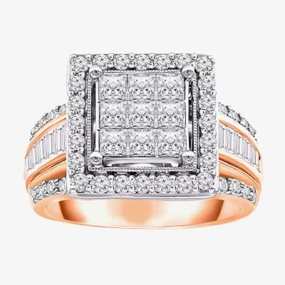 Womens 2 CT. T.W. Mined White Diamond 10K Rose Gold Halo Engagement Ring