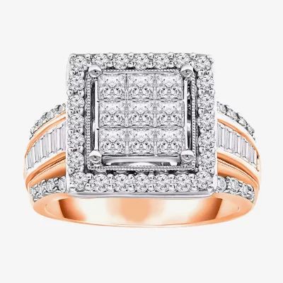 Womens 2 CT. T.W. Natural White Diamond 10K Rose Gold Halo Engagement Ring