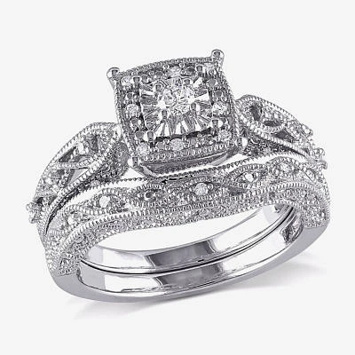 1/5 CT.T.W. Natural Diamond Sterling Silver Vintage Style Bridal Set