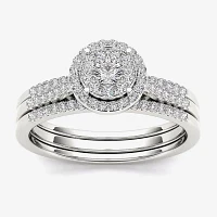 1/2 CT.T.W. Natural Diamond 10K White Gold Halo Bridal Ring Set