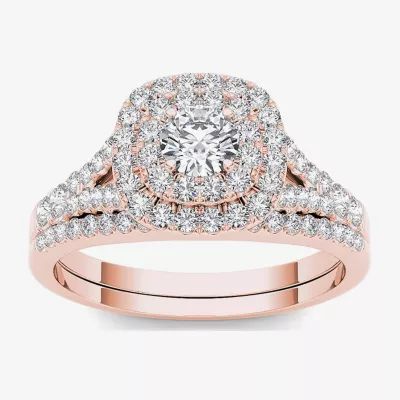 1 CT.T.W. Natural Diamond Halo 10K Rose Gold Engagement Ring Set