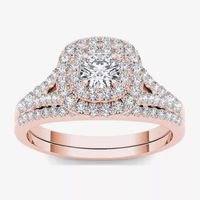 1 CT.T.W. Natural Diamond Halo 10K Rose Gold Engagement Ring Set