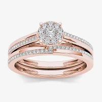 1/3 CT.T.W. Natural Diamond 10K Rose Gold Round Cluster Bridal Set