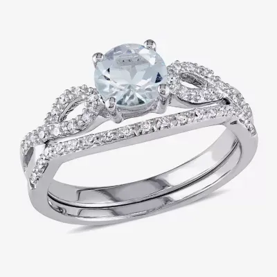 1/6 CT. T.W. Blue Aquamarine 10K Gold Bridal Set