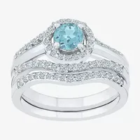 Modern Bride Gemstone Genuine Aquamarine & 1/2 CT. T.W Diamond Sterling Silver Bridal Set