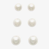 Mixit Hypoallergenic Gold Tone 3 Pair Glass Simulated Pearl Earring Set