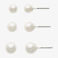 Mixit Hypoallergenic Gold Tone 3 Pair Glass Simulated Pearl Earring Set