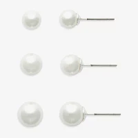 Mixit Hypoallergenic Silver Tone 3 Pair Glass Simulated Pearl Earring Set