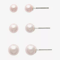 Mixit Hypoallergenic Silver Tone 3 Pair Glass Simulated Pearl Earring Set