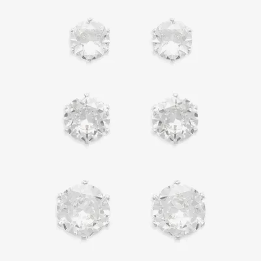 Mixit Hypoallergenic Silver Tone 3 Pair Cubic Zirconia Earring Set