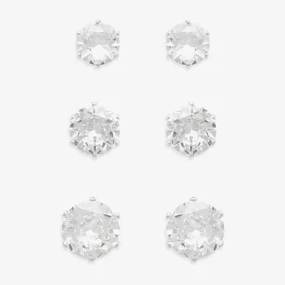 Mixit Hypoallergenic Silver Tone 3 Pair Cubic Zirconia Earring Set