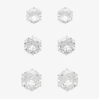 Mixit Hypoallergenic Silver Tone 3 Pair Cubic Zirconia Earring Set