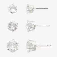 Mixit Hypoallergenic Silver Tone 3 Pair Cubic Zirconia Earring Set