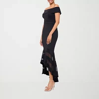 DJ Jaz Off The Shoulder Womens Short Sleeve Midi Evening Gown