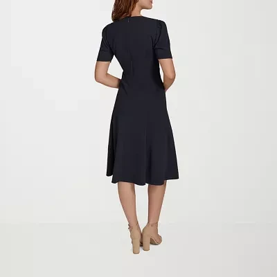 Marc New York Womens Short Sleeve Midi Fit + Flare Dress