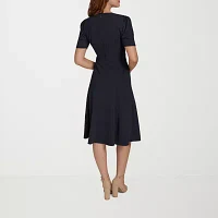 Marc New York Womens Short Sleeve Midi Fit + Flare Dress