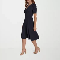 Marc New York Womens Short Sleeve Midi Fit + Flare Dress