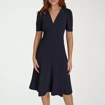 Marc New York Womens Short Sleeve Midi Fit + Flare Dress