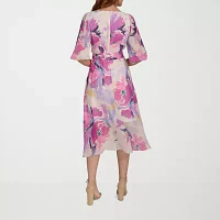 Marc New York Womens 3/4 Sleeve Floral Midi Fit + Flare Dress