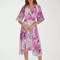 Marc New York Womens 3/4 Sleeve Floral Midi Fit + Flare Dress