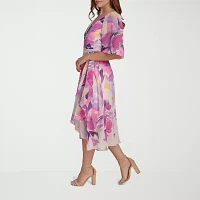 Marc New York Womens 3/4 Sleeve Floral Midi Fit + Flare Dress