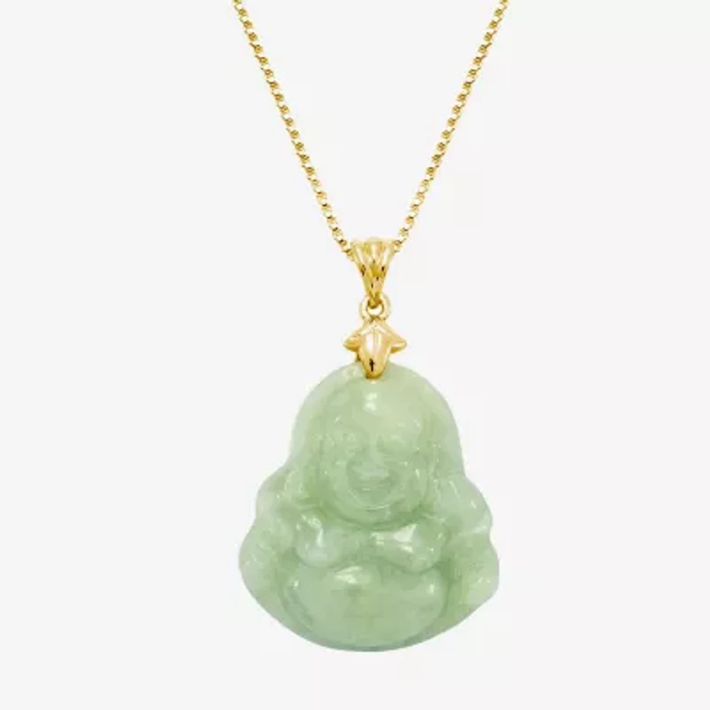 Buddha Womens Genuine Green Jade 14K Gold Over Silver Sterling Silver Pendant Necklace