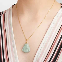 Womens Genuine Green Jade 14K Gold Over Silver Sterling Silver Pendant Necklace