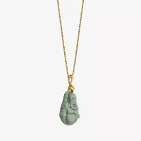 Buddha Womens Genuine Green Jade 14K Gold Over Silver Sterling Silver Pendant Necklace